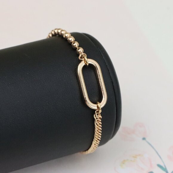 "Rose Gold Chain Bracelet with Oval Link Center, Elegant Finish, XPBL0996 - Picture 4 of 12